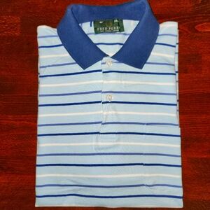 Fred Perry Polo Shirt - Men's XL - Blue & White Stripes - Made in England